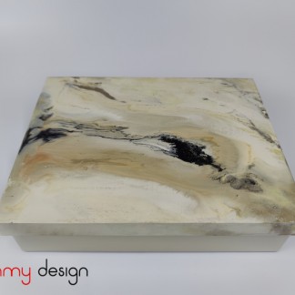 Cream rectangular lacquer box with hand-painted abstract